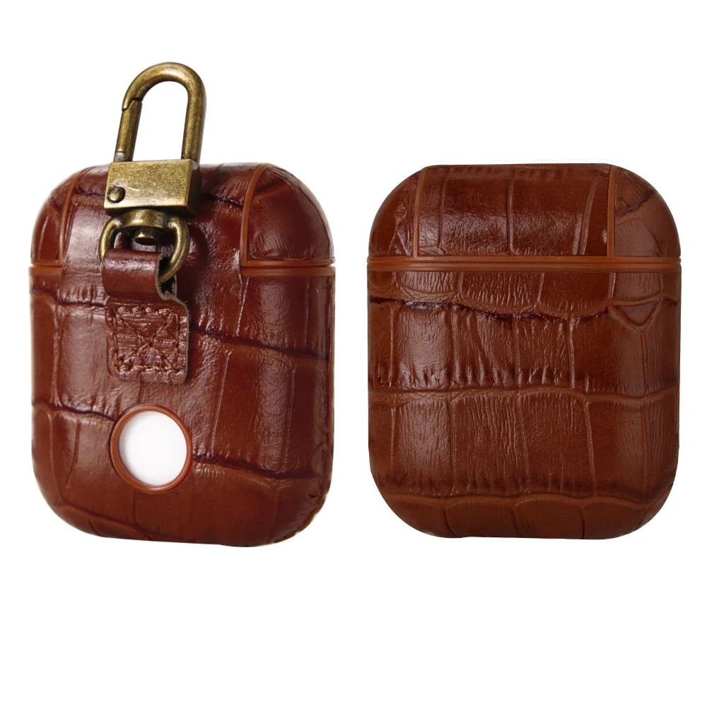 

Genuine Leather Crocodile Pattern Headphone Boxes w/ Hooks for Apple AirPods Cover Protective Bluetooth wireless Earphone Cases