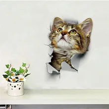 3D яркий Кот разбитая Наклейка на стену, наклейки для ванной комнаты, туалета, гостиной, спальни, украшение, художественная Фреска, плакат