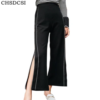

CHSDCSI Womens Pants Split Side Striped Wide Leg Pants Jogger High Waist Pants Casual Trousers Ladies Trousers Women Plus Size