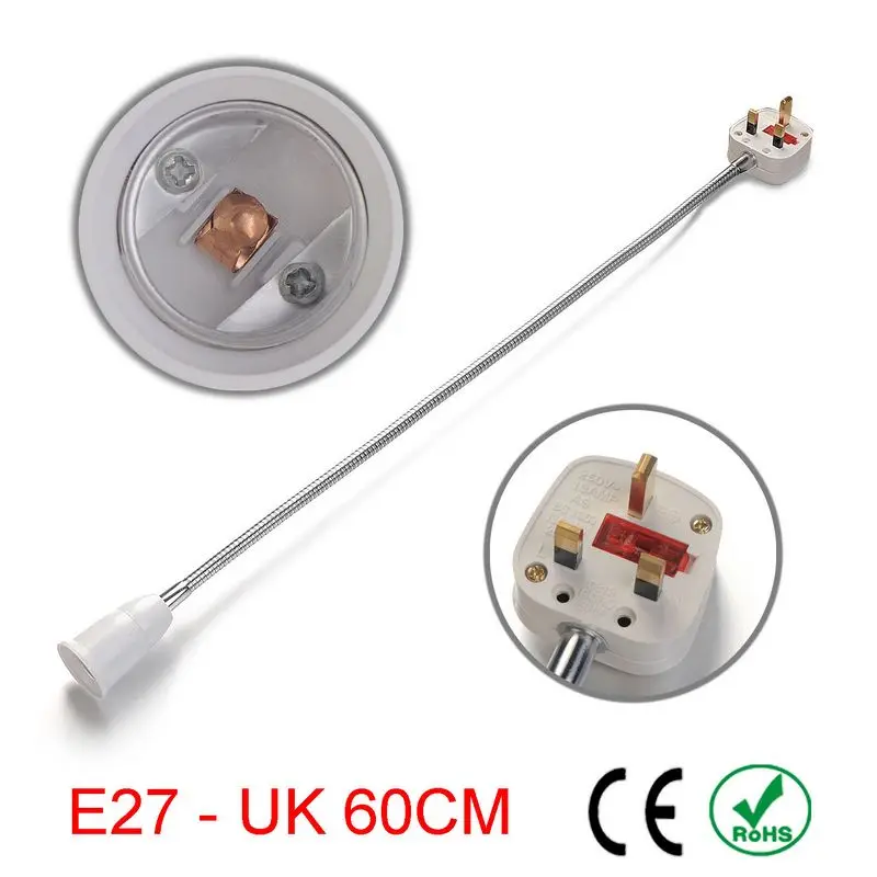 10pcs E27 to UK Plug Switches Outlets 60CM Extender Lamp Holder Base