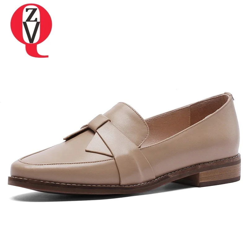 

ZVQ women shoes spring new concise casual high quality genuine leather women pumps outside comfortable round toe slip-on shoes