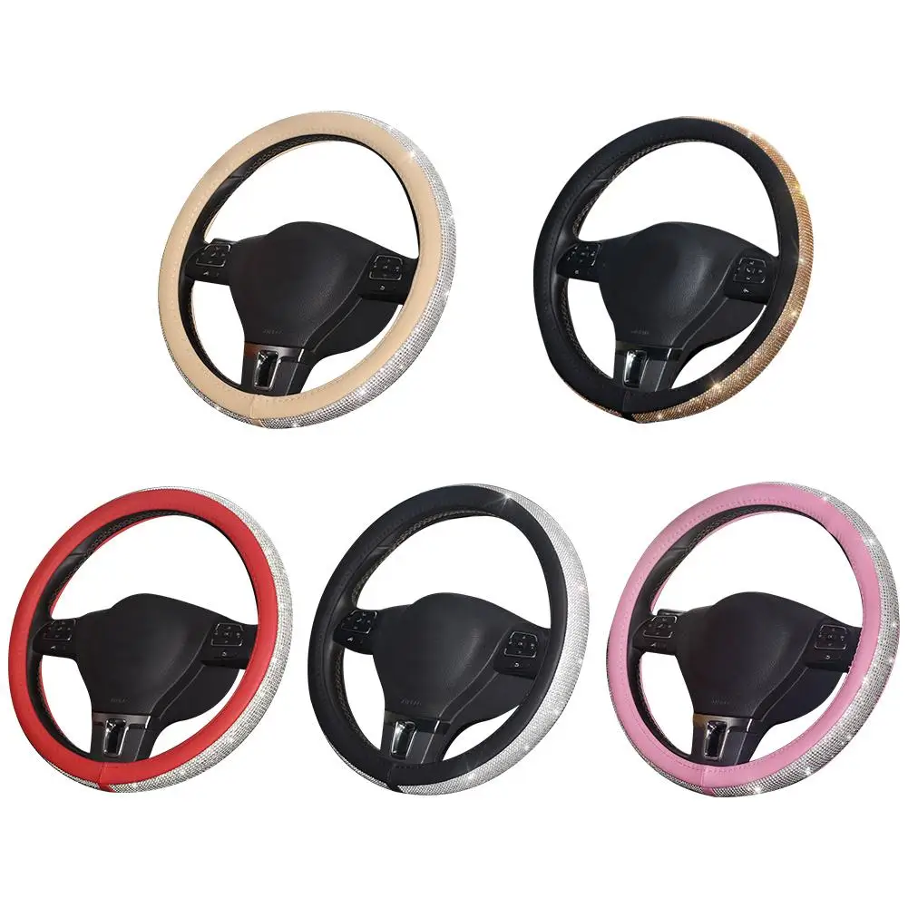 

Rhinestone Steering Wheel Cover Car Set Fashion Four Seasons Universal Full Rhinestone Handle Cover Fit For Most Cars