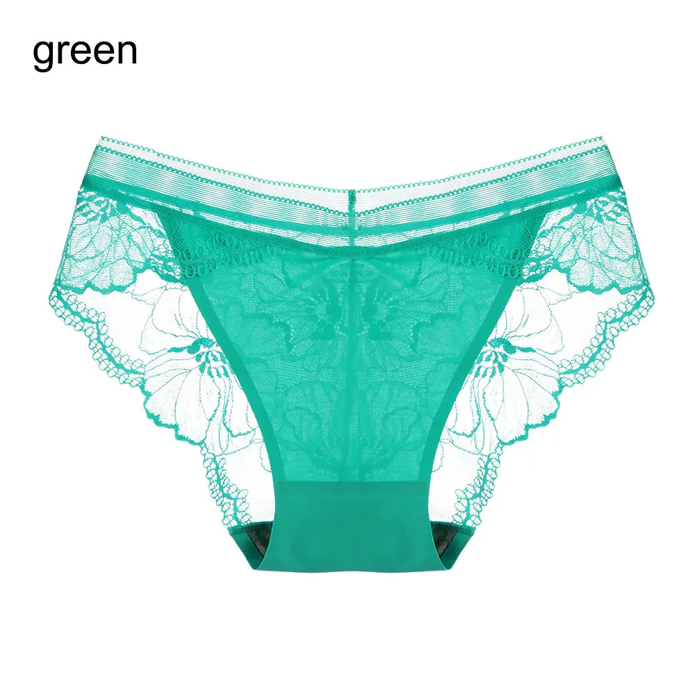 Женское сексуальное кружевное бесшовное дышащее нижнее белье, одноцветные нейлоновые трусы с низкой талией, сексуальное нижнее белье - Цвет: Зеленый
