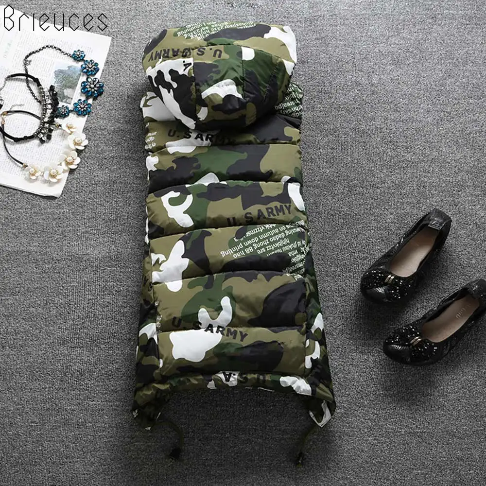 Brieuces 2018 New Winter Vest women Casual Autumn Winter Sleeveless Waistcoat Hooded Long Warm Cotton Padded Top Vest Jacket