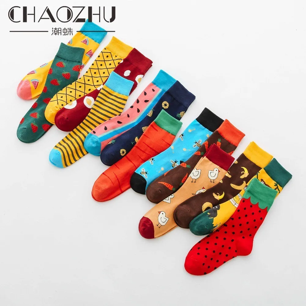 CHAOZHU/милые женские носки с рисунками героев мультфильмов; сезон весна-осень-зима; забавные носки в полоску с арбузом; Модные женские носки