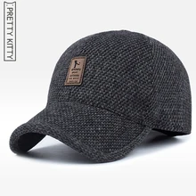PRETTY KITTY 2017 Warm Winter spring Thickened Baseball Cap With Ears Men’S Cotton Hat Snapback Hats Ear Flaps For Men Hat