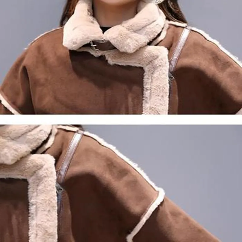2019 Autumn And Winter New Fur One Machine Lamb Skin Coat Fur Collar Suede Stitching Woolen Coat Long Section 2019 Autumn And Winter New Fur One Machine Lamb Skin Coat Fur Collar Suede Stitching Woolen Coat Long Section