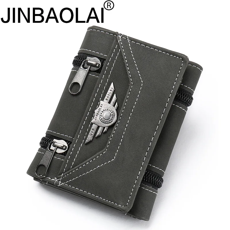 JINBAOLAI Fashion Men Wallets Canvas Zipper Short Purses Multifunction