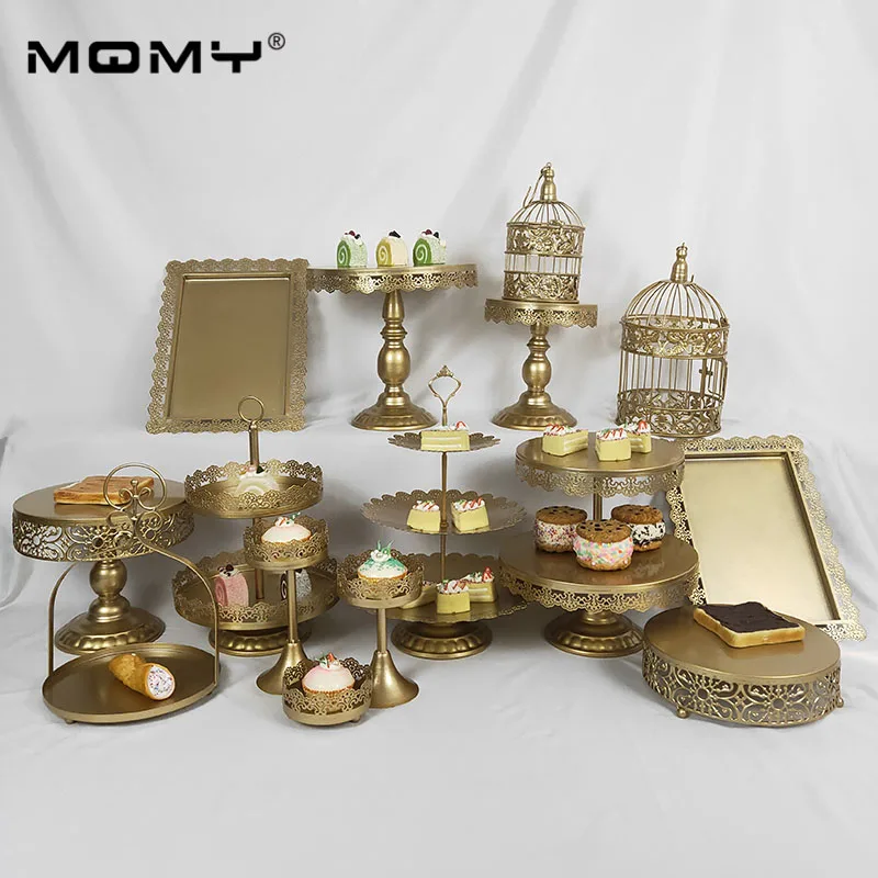 

15 Pcs / Set Gold Crystal Vintage Birthday 3 Tire Wholesale Cupcake Dessert Wedding Metal Cake Stand
