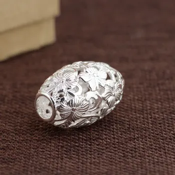 

FNJ 925 Silver Flower Pendant New Fashion Oval Bead 100% Pure S990 Solid Thai Silver Pendants for Women Men Jewelry Making