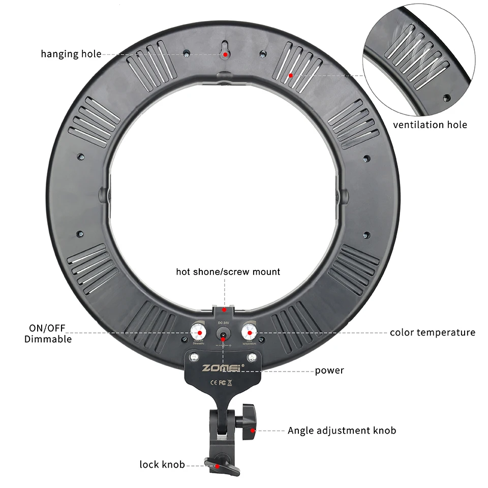 Zomei фотографический светильник ing 1" 41 Вт светодиодный кольцевой светильник камера фото студия телефон видео и телефон держатель штатив Стенд для прямой трансляции