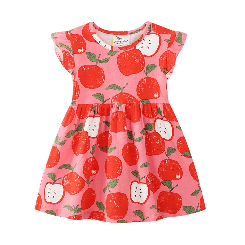 Jumping meter/вечерние платья для маленьких девочек; летнее платье с рисунком яблока; одежда с короткими рукавами для девочек; новые модные платья принцессы для детей