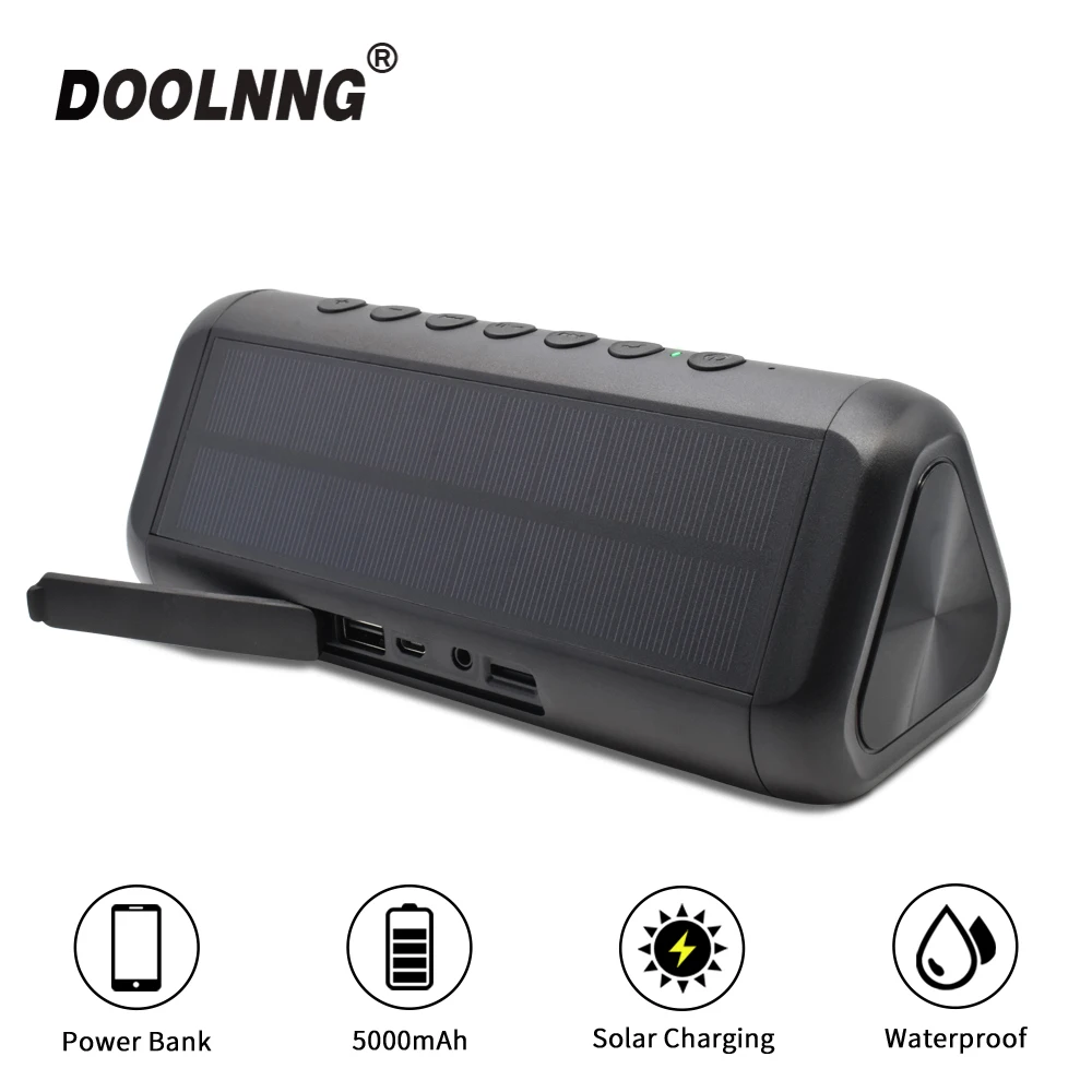 

DOOLNNG Waterproof Bluetooth Speaker Portable Wireless Column Solar Powerful Music Loudspeaker Power Bank Box Outdoor Speakers