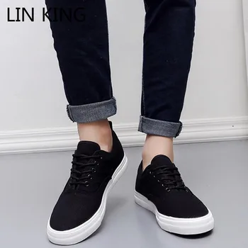 

LIN KING Fashion Lace Up Men Vulcanized Shoes Outside Casual Canvas Shoes Breathable Height Increase Shoes Man Low Top Sneakers