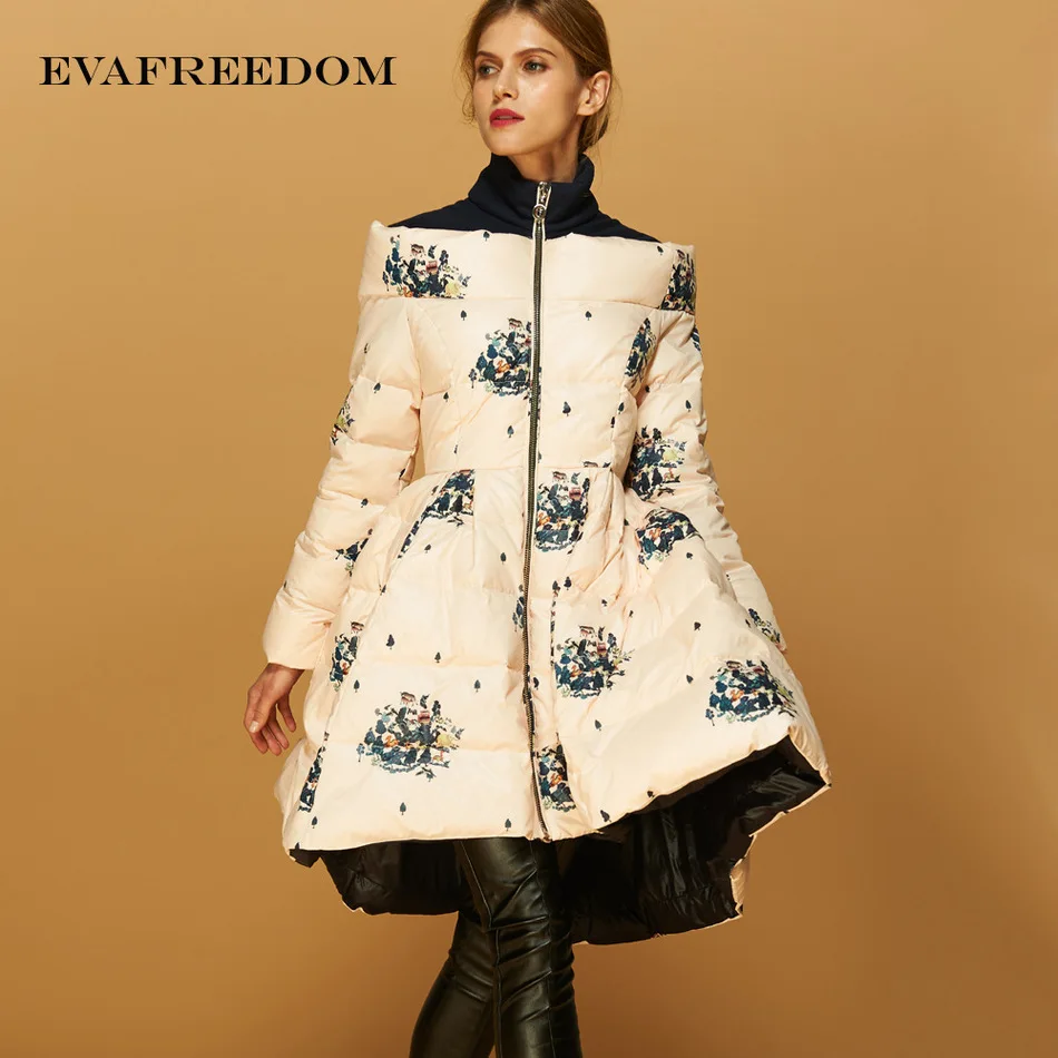 

Winter new arrival slash neck big hemline loose down coat for women women's fashion printing down jacket UV1618