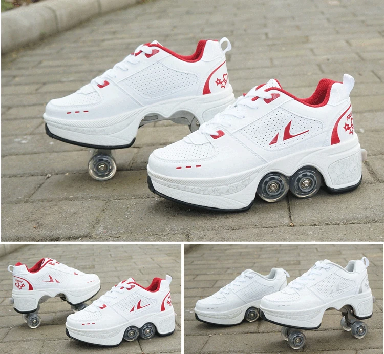 Hot Shoes Casual Sneakers Walk+Skates Deform Wheel Skates for Adult Men Women Unisex Couple Childred Runaway Skates Four-wheeled