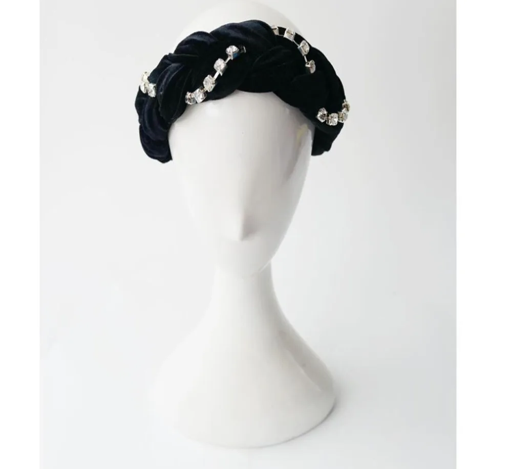 top quality new velvet hair band woven stretch crystal rhinestone hair band headwear women autumn headbands