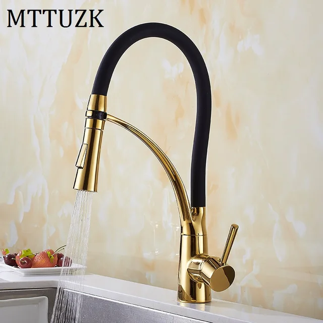 Best Offers MTTUZK Kitchen Mixer Sink Faucet Brass Gold Plating Torneira Tap Kitchen Faucets Hot Cold Deck Mounted Black Bath Mixer Tap