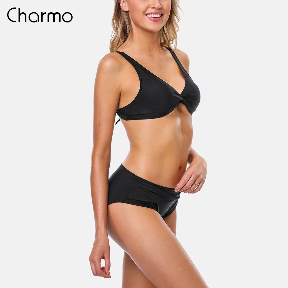 Комплект бикини Charmo женский в полоску купальный костюм с регулируемыми лямками