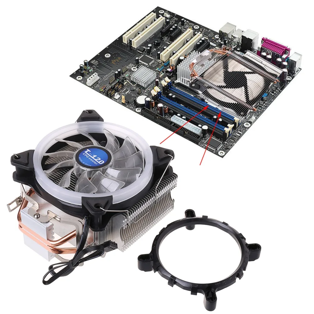 

5 Colors Cooling Fan CPU Cooler Computer Processor Lighting Radiator 2 Heat Pipes Leak-proof for Intel 1150/ 1151/ 1155 AMD