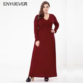 

Enyuever Plus Size Dresses For Women 5XL V Neck Elegant Long Sleeve Evening Party Maxi Autumn Winter Casual Dress 2018 Vestidos