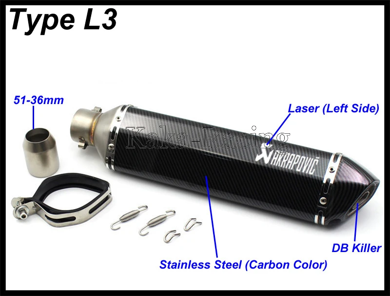 На входе 51 мм Универсальный мото rcycle глушитель труба правая и левая сторона Akrapovic выхлоп углеродный цвет moto rbike Escape moto - Цвет: Type L3