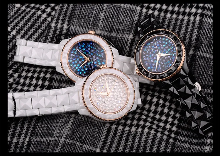 

Original Brand Women Elegant Ceramic Watches Shining Blue Crystals Dress Wrist watch Japan Quartz Relojes Analog Montre Femme