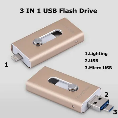 Новые 3 in1 флэш-накопитель Usb otg 64 gb Флешка 32 gb флэш-накопитель 16 gb Usb Stick 128 gb внешних накопителей для iPhone 5/5S/5c/6/7 Plus