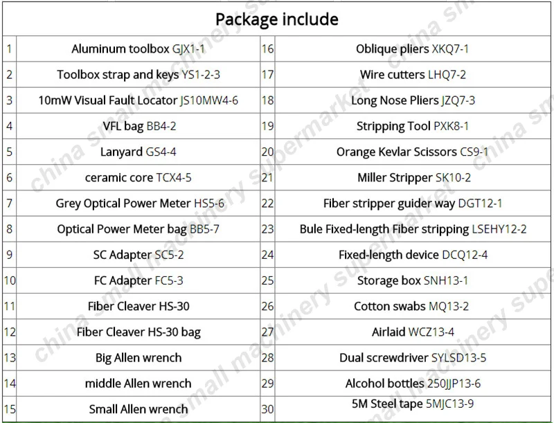 30 шт. волоконно-оптический набор инструментов HS-30 Кливер оптический измеритель мощности 10 мВт Визуальный дефектоскоп Волоконно-кабельный тестер инструмент для зачистки кабеля комплект