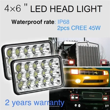 

CO LIGHT 1 Pair 4X6 Led Headlight 45W Hi Lo 6500K DRL Car Light Replace for Tractor Kenworth