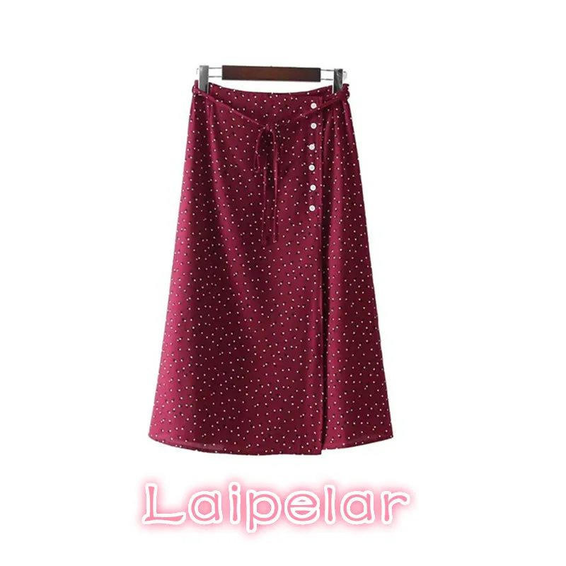 

Summer boho skirts womens sweet bow tie polka dots wrap skirt falda mujer button vintage ladies casual chic mid calf skirts