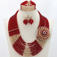 Модные красные/золото Свадебные африканские Бусины комплект ювелирных изделий Кристалл Люкс Цепочки и ожерелья комплект ювелирных изделий Для женщин комплект ювелирных изделий wb616