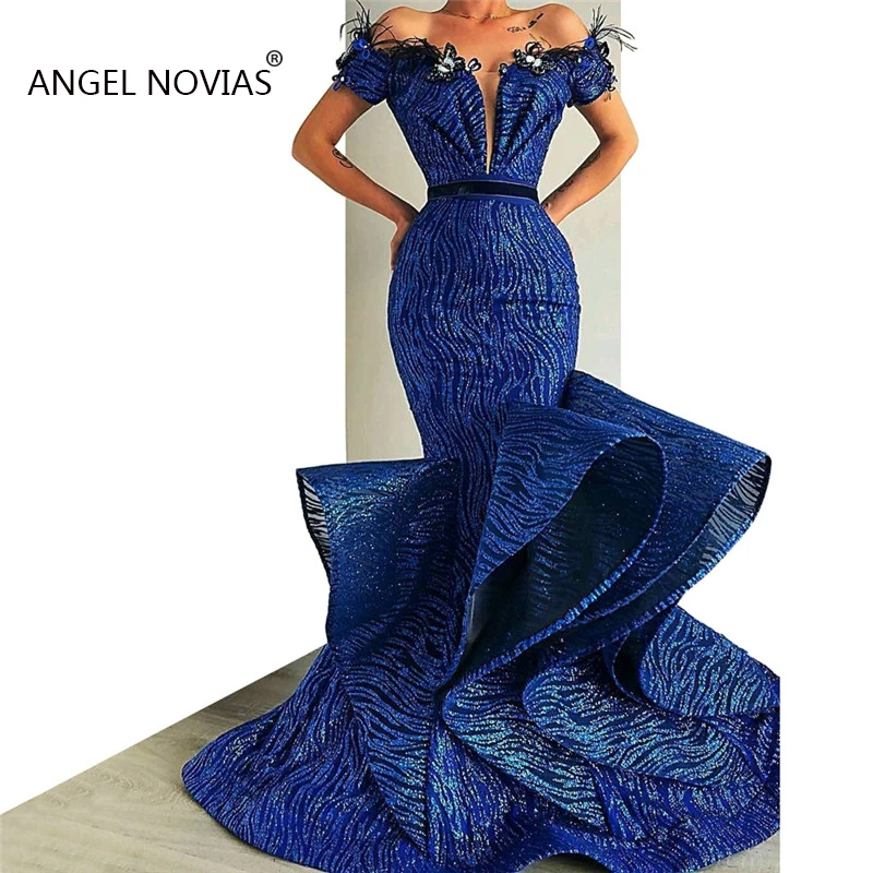 

Long Mermaid Royal Blue Evening Dresses Vestidos Elegantes 2019 Glitters Sequin Abendkleider Party Gowns