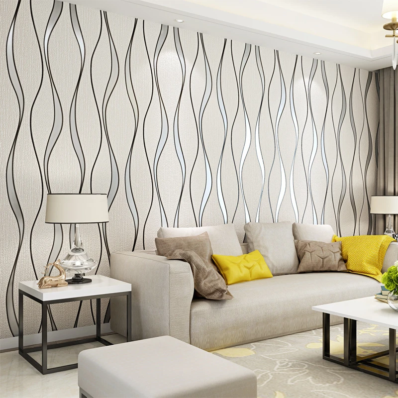 

beibehang Modern minimalist deerskin wavy stripes non-woven wallpaper living room bedroom TV background wall 3D wallpaper