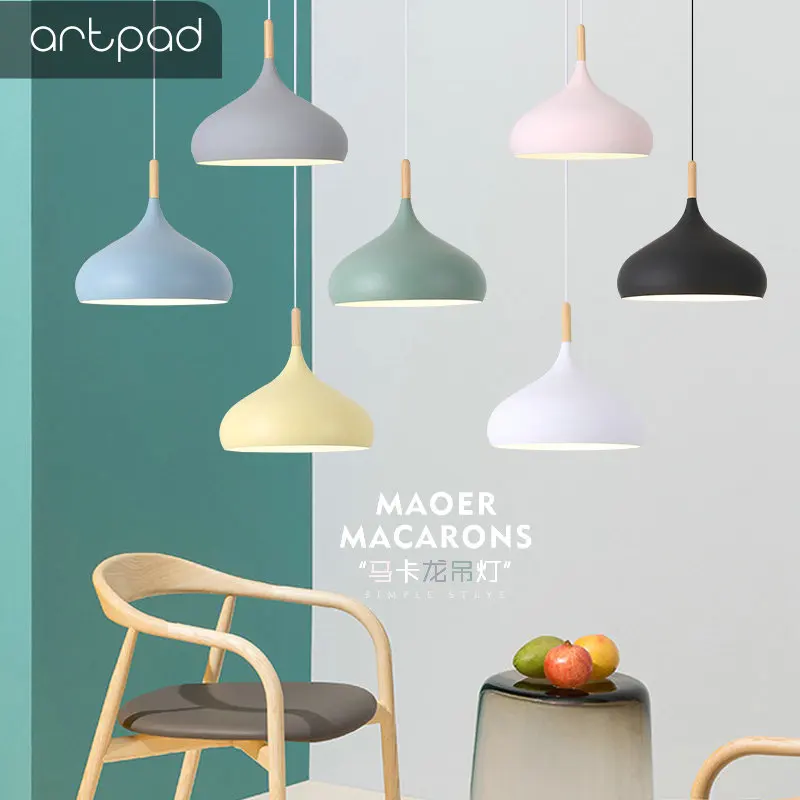 

Artpad Modern Nordic LED Pendant Lamp Aluminium Lampshade Wood E27 Hanging Lights for Dining Room Kitchen Bar Office Hotel Decor