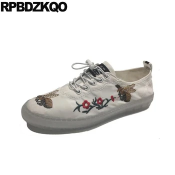 

white sneakers bee shoes lace up skate designer floral trainers comfort flower 2018 luxury men casual footwear nice embroidery