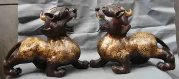 

Chinese Royal Copper Bronze Feng Shui Evil Brave troops Kylin Kilin Statue Pair