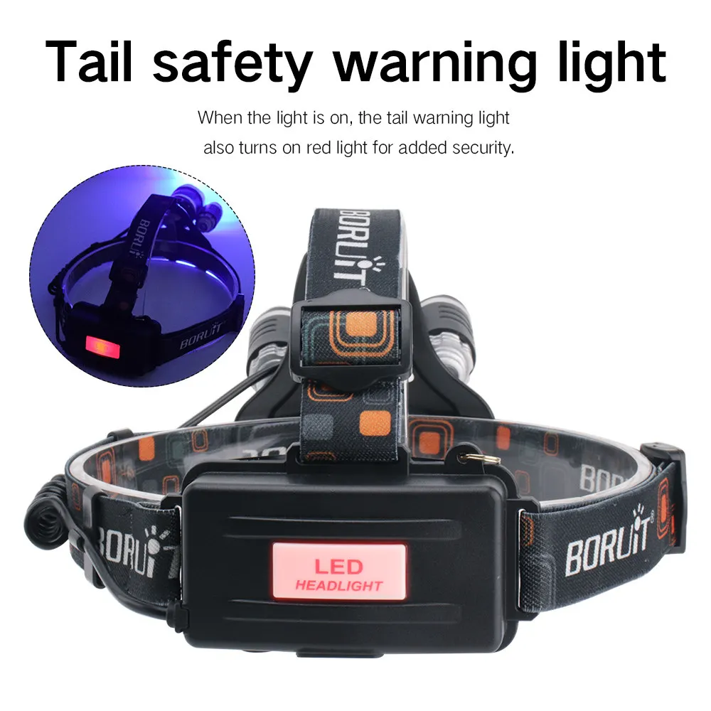BORUiT-XML-T6-XPE-LED-UV-Headlamp-3-Mode-Purple-Headlight-USB-Charger-Violet-Head-Torch 1 (1)