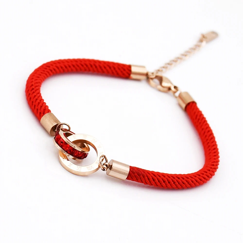 

New Fashion Women & Men Charm Red Rope Bracelets Roman Numerals Zircon Bracelets For Women Pulseira Jewelry Wholesale