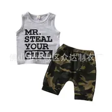Г. летняя хлопковая футболка без рукавов для мальчиков и девочек+ штаны, комплект одежды из 2 предметов для новорожденных, с принтом «Mr. Take your girl»