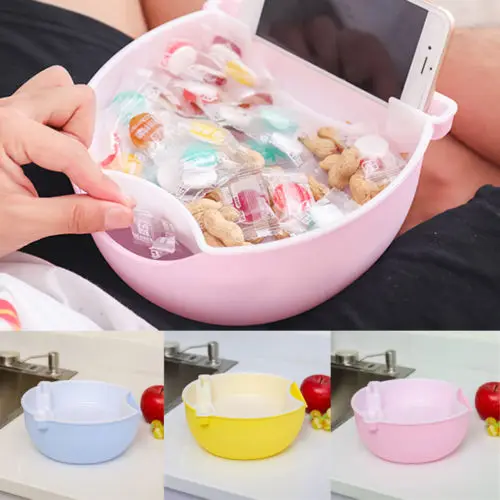 

1Pcs Double Layer Snack Fruit Plate Bowl Dish Travel Organizer with Phone Holder for Home Lazy Tools Case Container