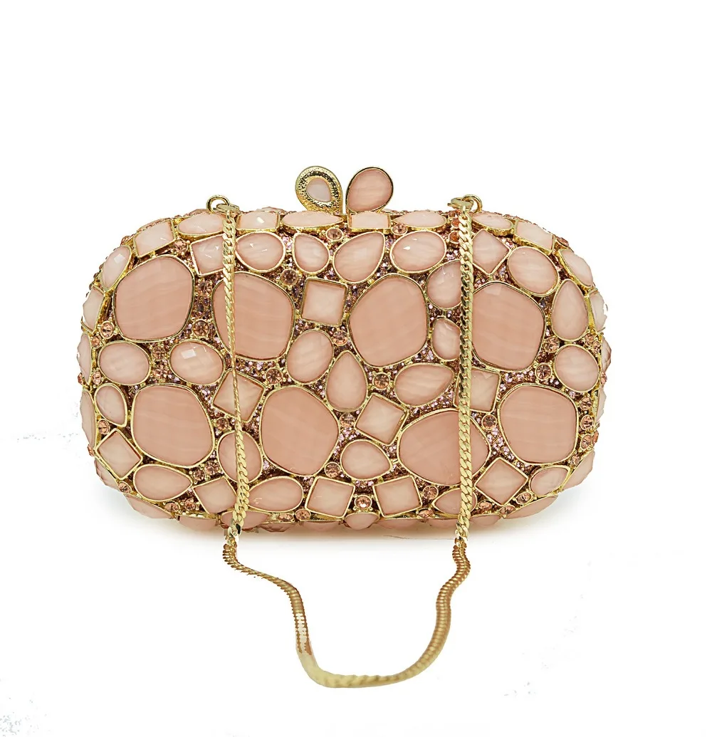 

Women pink stone Crystal diamond Evening Bags and day Clutches Wedding Party Cocktail Handbag and Purse crossbody messenger bags