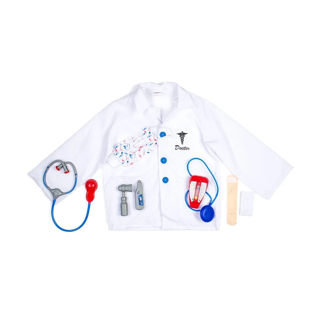 Лидер продаж, детский костюм для ролевых игр, комплект одежды с лабораторным пальто, маска для лица, стетоскоп и 6 дополнительных медицинских инструментов