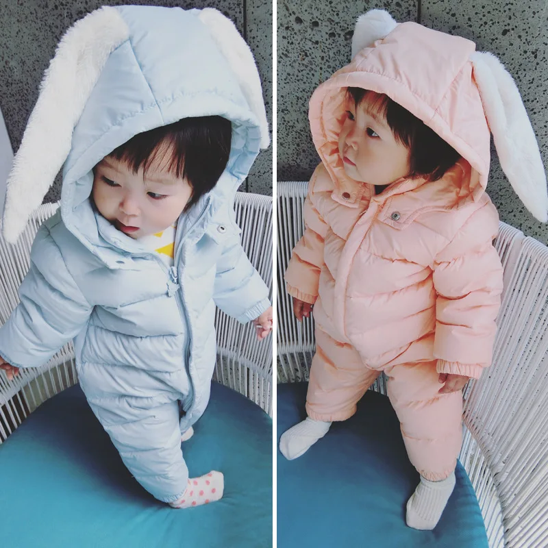 Winter rabbit cartoon newborn baby rompers thicken baby clothes Christmas warm padded girls boys winter clothes