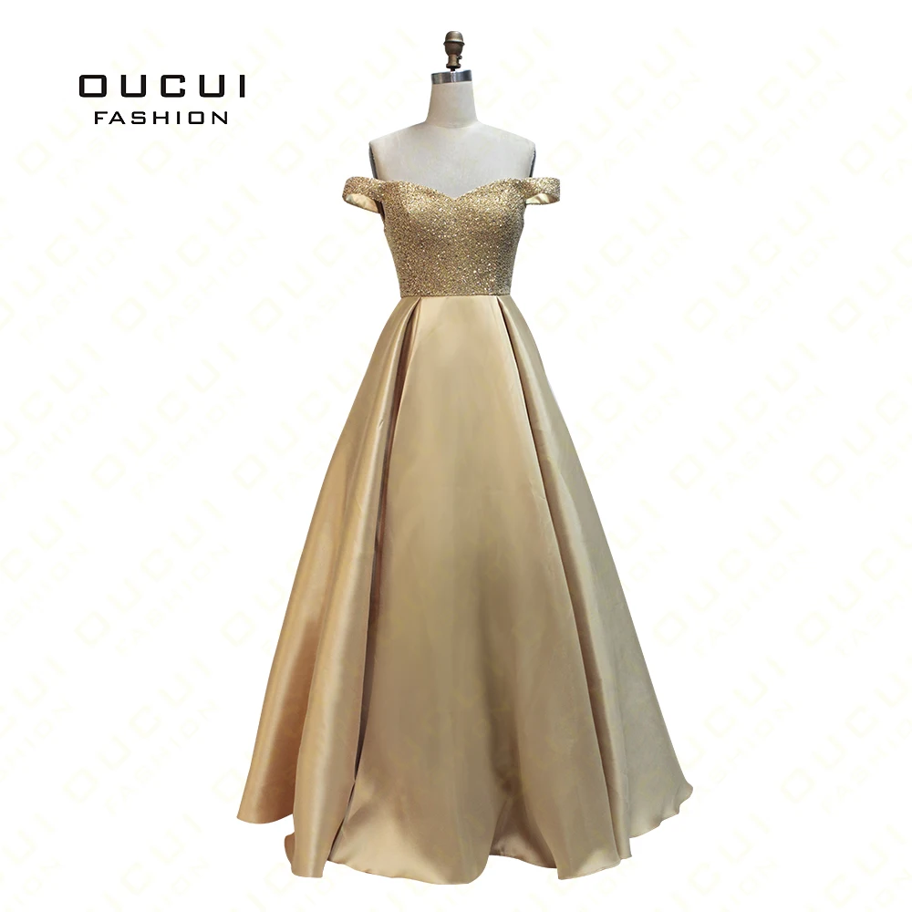 

Real Photos Gold Color Sexy Backless Long Evening Dresses Bride Banquet Floor-length Party Prom Dress OL102920