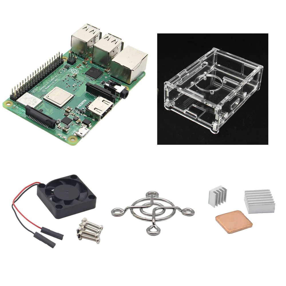 

4-in-1 Raspberry Pi 3 Model B+ Board + Acrylic Case + Cooling Fan + Heat sink Kits / Starter Kit for raspberry pi 3 b+
