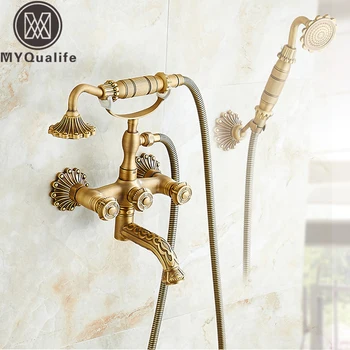 

Antique Decorate Bathtub Faucet Artistic Bathroom Tub Sink Faucet Swivel Spout Handheld Shower Head Bath Shower Mixer Faucet