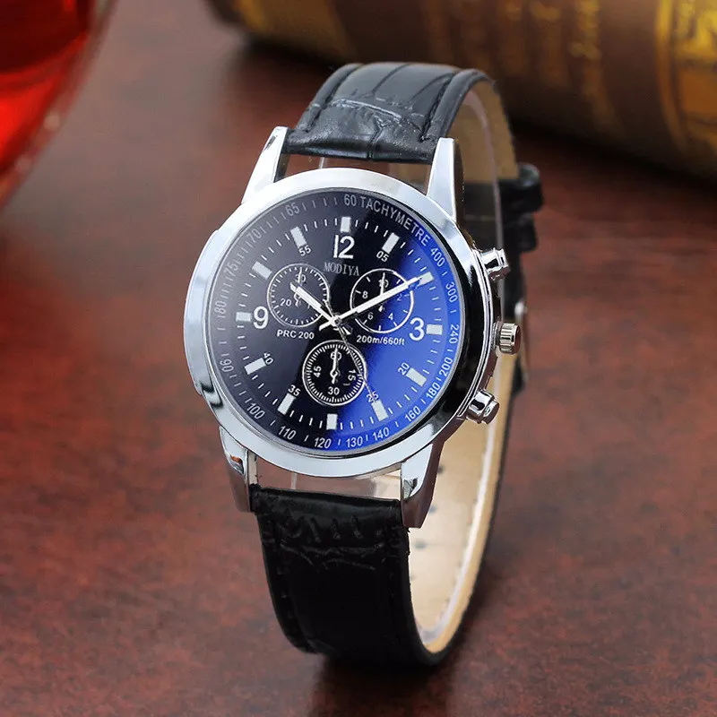 Модные искусственная кожа Мужчины Аналоговые кварцевые часы Blue Ray Мужские наручные часы мужские s часы лучший бренд Роскошные повседневные наручные часы
