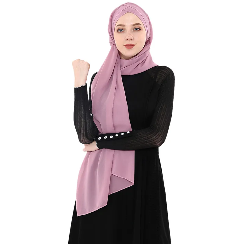 Женский элегантный скромный мусульманский исламский шарф Рамадан мягкий легкий трикотаж хиджаб длинный головной платок легко готов носить - Цвет: Pinkv