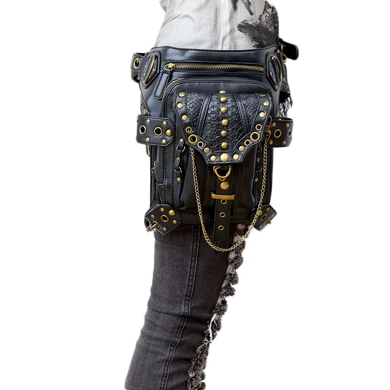 

Gothic Fanny Pack For Women Men Waist Bags Rivet Travel Crossbody Punk Pochetes Unisex Messenger Bag Retro Leather Shoulder Bags